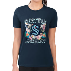 Seattle Kraken G-III 4Her by Carl Banks Women's Super-Slim Fit Lightweight Flower Logo T-Shirt - Navy | NHL online