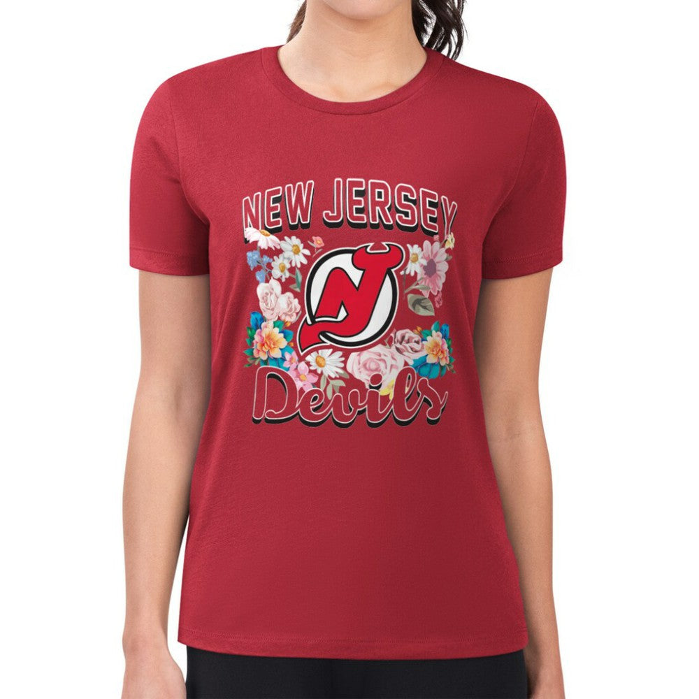 New Jersey Devils G-III 4Her by Carl Banks Women's Super-Slim Fit Lightweight Flower Logo T-Shirt - Red | NHL on sale