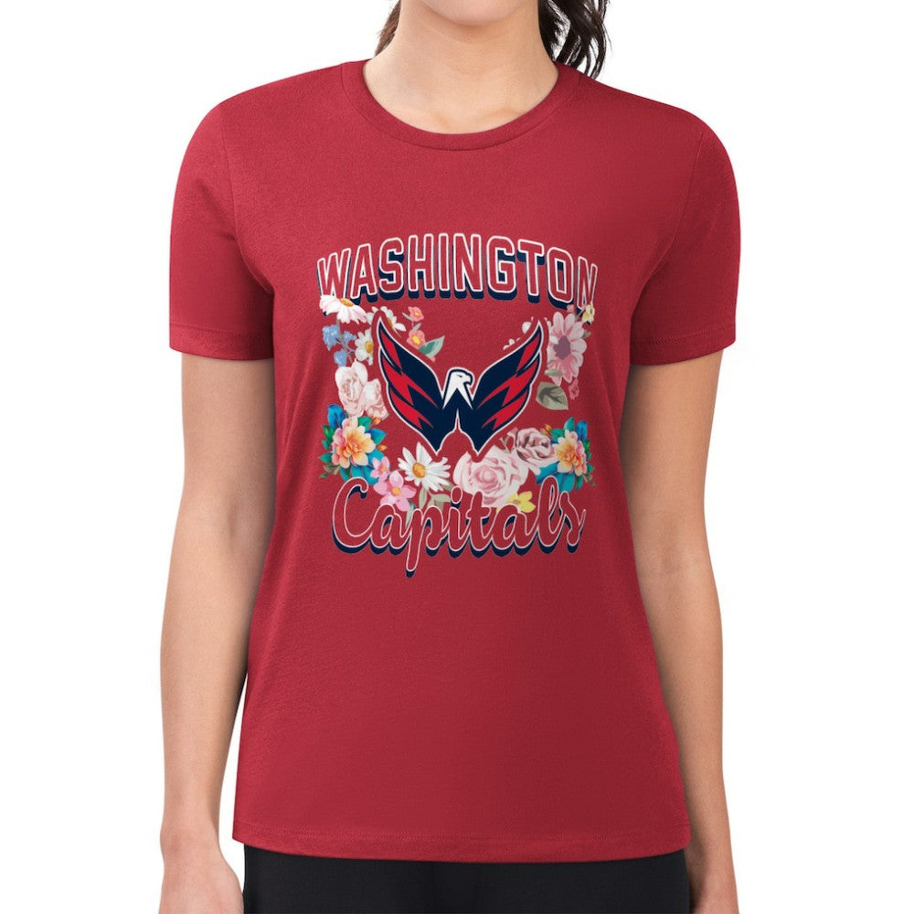 Washington Capitals G-III 4Her by Carl Banks Women's Super-Slim Fit Lightweight Flower Logo T-Shirt - Red | NHL Clearance