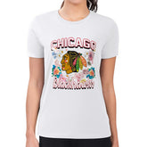 Chicago Blackhawks G-III 4Her by Carl Banks Women's Super-Slim Fit Lightweight Flower Logo T-Shirt - White | NHL Lifestyle