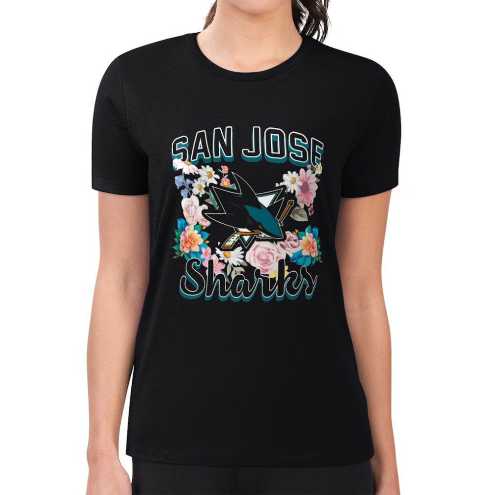 San Jose Sharks G-III 4Her by Carl Banks Women's Super-Slim Fit Lightweight Flower Logo T-Shirt - Black | NHL sale