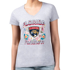 Florida Panthers G-III 4Her by Carl Banks Women's Super-Slim Fit Lightweight Flower Logo V-Neck T-Shirt - Heather Gray | NHL sale