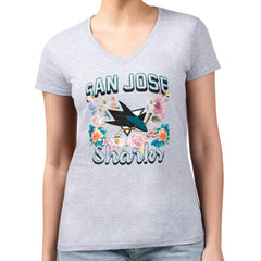 San Jose Sharks G-III 4Her by Carl Banks Women's Super-Slim Fit Lightweight Flower Logo V-Neck T-Shirt - Heather Gray | NHL near me