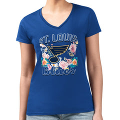 St. Louis Blues G-III 4Her by Carl Banks Women's Super-Slim Fit Lightweight Flower Logo V-Neck T-Shirt - Blue | NHL Lifestyle