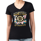 Boston Bruins G-III 4Her by Carl Banks Women's Super-Slim Fit Lightweight Flower Logo V-Neck T-Shirt - Black | NHL online