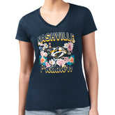 Nashville Predators G-III 4Her by Carl Banks Women's Super-Slim Fit Lightweight Flower Logo V-Neck T-Shirt - Navy | NHL Clearance