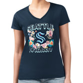Seattle Kraken G-III 4Her by Carl Banks Women's Super-Slim Fit Lightweight Flower Logo V-Neck T-Shirt - Navy | NHL online