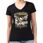 Pittsburgh Penguins G-III 4Her by Carl Banks Women's Super-Slim Fit Lightweight Flower Logo V-Neck T-Shirt - Black | NHL on sale