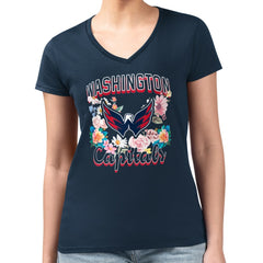 Washington Capitals G-III 4Her by Carl Banks Women's Super-Slim Fit Lightweight Flower Logo V-Neck T-Shirt - Navy | NHL discount