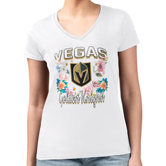 Vegas Golden Knights G-III 4Her by Carl Banks Women's Super-Slim Fit Lightweight Flower Logo V-Neck T-Shirt - White | NHL sale
