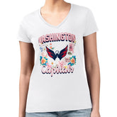 Washington Capitals G-III 4Her by Carl Banks Women's Super-Slim Fit Lightweight Flower Logo V-Neck T-Shirt - White | NHL Clearance