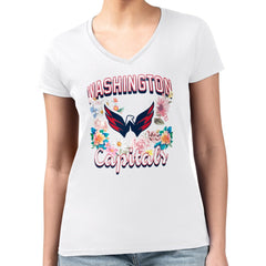 Washington Capitals G-III 4Her by Carl Banks Women's Super-Slim Fit Lightweight Flower Logo V-Neck T-Shirt - White | NHL Clearance