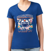 Edmonton Oilers G-III 4Her by Carl Banks Women's Super-Slim Fit Lightweight Flower Logo V-Neck T-Shirt - Royal | NHL on sale
