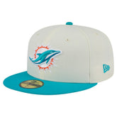 Miami Dolphins New Era Main 59FIFTY Fitted Hat - Cream/Aqua - NFL