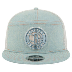 New Era Brooklyn Nets Adventure Denim Split Panel 9FIFTY Snapback Trucker Hat