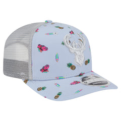 New Era Milwaukee Bucks Adventure Aloha Pattern 9SEVENTY Stretch-Snap Hat Light Blue/Gray