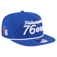 New Era Philadelphia 76ers Team Text Golfer Snapback Hat Royal