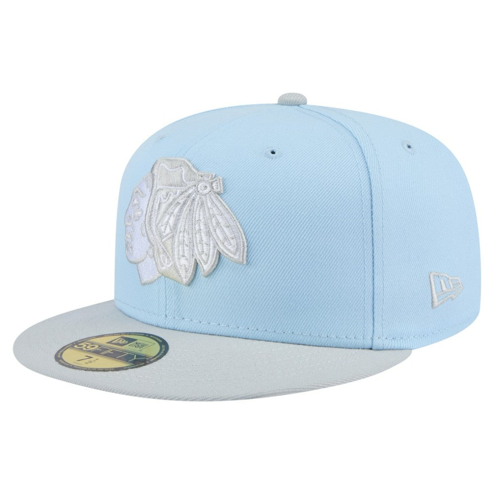 Chicago Blackhawks New Era Color Pack Two-Tone 59FIFTY Fitted Hat - Light Blue/Gray | New Era Clearance
