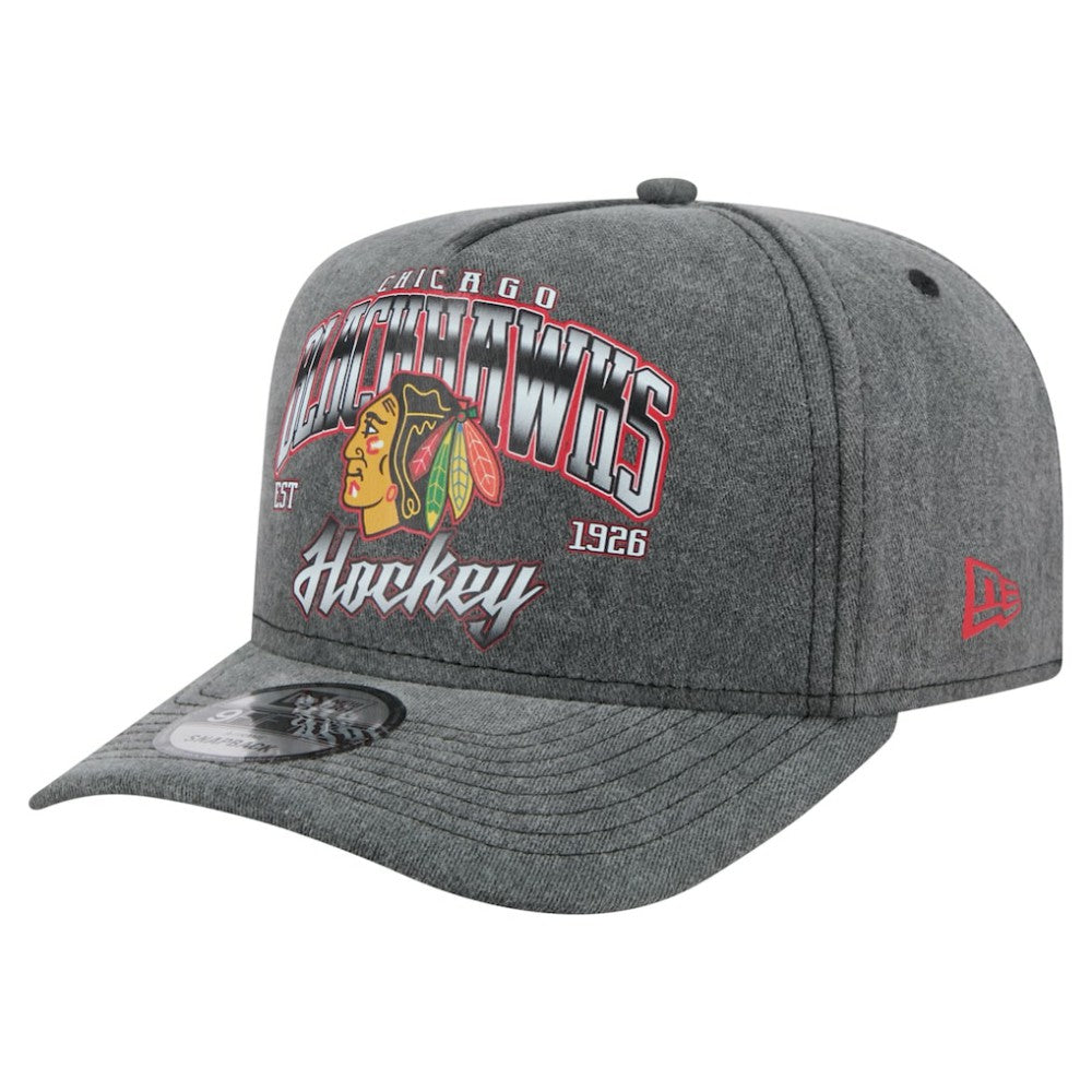 Chicago Blackhawks New Era Throwback Washed A-Frame Pre-Curved 9FIFTY Snapback Hat - Charcoal | New Era Lifestyle