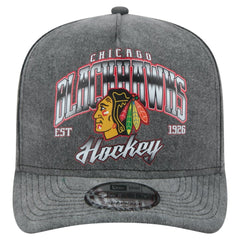 Chicago Blackhawks New Era Throwback Washed A-Frame Pre-Curved 9FIFTY Snapback Hat - Charcoal | New Era Lifestyle