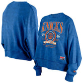 New Era New York Knicks Women's Throwback Vintage Enzyme Wash Oversized Boxy Pullover Sweatshirt Blue