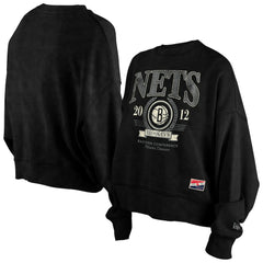 New Era Brooklyn Nets Women's Throwback Vintage Enzyme Wash Oversized Boxy Pullover Sweatshirt Black