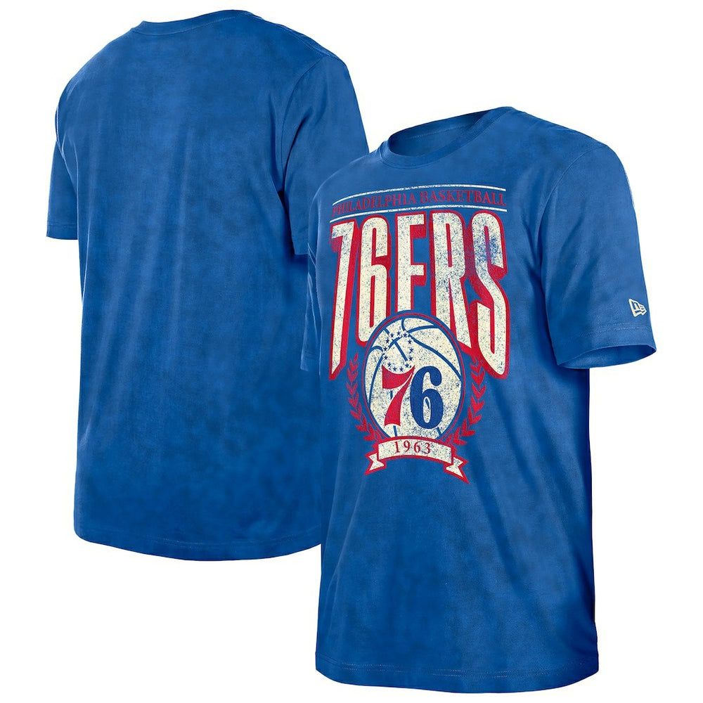 New Era Philadelphia 76ers Throwback Vintage Boxy Mineral Wash T-Shirt Royal