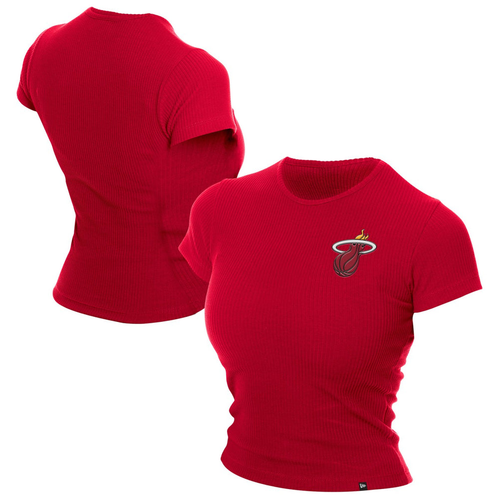 New Era Miami Heat Women's Leisure Collection Baby Doll Cropped T-Shirt Dark Red