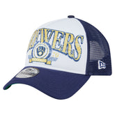Milwaukee Brewers New Era Distressed 9FORTY A-Frame Adjustable Trucker Hat Online