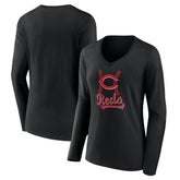 Cincinnati Reds Women's Fastball Long Sleeve V-Neck T-Shirt Outlet