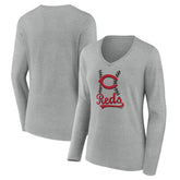 Cincinnati Reds Women's Fastball Long Sleeve V-Neck T-Shirt Outlet