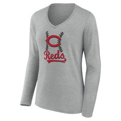 Cincinnati Reds Women's Fastball Long Sleeve V-Neck T-Shirt Outlet