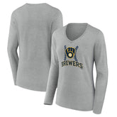 Milwaukee Brewers Women's Fastball Long Sleeve V-Neck T-Shirt Outlet