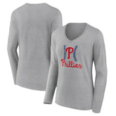 Philadelphia Phillies Women's Fastball Long Sleeve V-Neck T-Shirt Sale