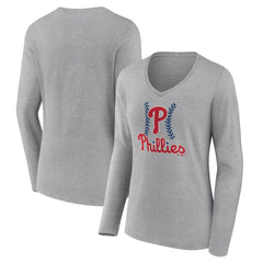 Philadelphia Phillies Women's Fastball Long Sleeve V-Neck T-Shirt Sale