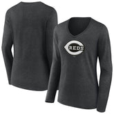 Cincinnati Reds Women's Monochrome Long Sleeve V-Neck T-Shirt for sale