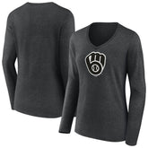 Milwaukee Brewers Women's Monochrome Long Sleeve V-Neck T-Shirt Discount