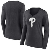 Philadelphia Phillies Women's Monochrome Long Sleeve V-Neck T-Shirt Outlet