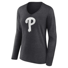 Philadelphia Phillies Women's Monochrome Long Sleeve V-Neck T-Shirt Outlet