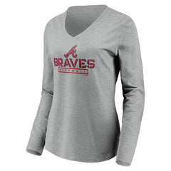 Atlanta Braves Women's Evanston Stencil Long Sleeve V-Neck T-Shirt Sale
