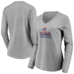 Chicago Cubs Women's Evanston Stencil Long Sleeve V-Neck T-Shirt Outlet