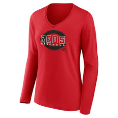 Cincinnati Reds Women's Stellar Long Sleeve V-Neck T-Shirt Outlet
