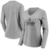 Detroit Tigers Women's Evanston Stencil Long Sleeve V-Neck T-Shirt Sale