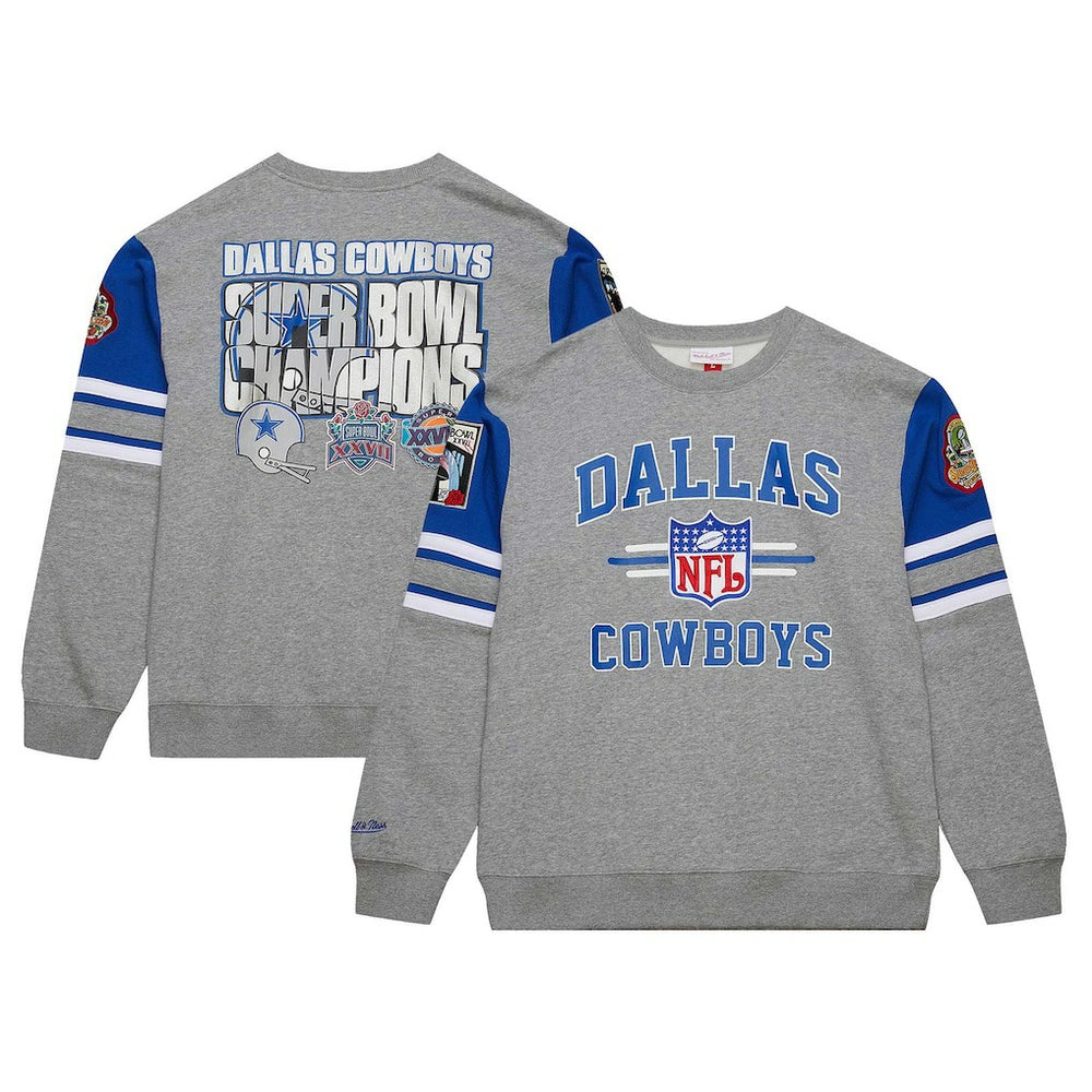 Dallas Cowboys Vintage Logo Pullover Sweatshirt - Heather Gray - Mitchell & Ness