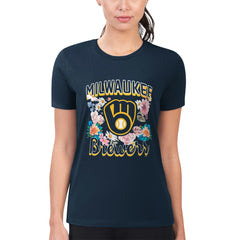 Milwaukee Brewers G-III 4Her by Carl Banks Women's Super-Slim Fit Lightweight Flowers Graphic T-Shirt for sale