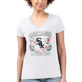 Chicago White Sox G-III 4Her by Carl Banks Women's Super-Slim Fit Lightweight Flowers Graphic V-Neck T-Shirt Sale