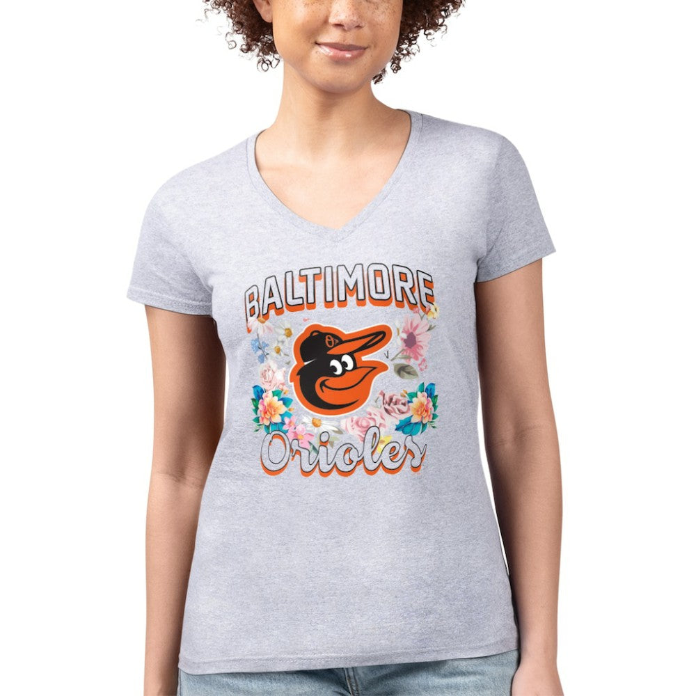 Baltimore Orioles G-III 4Her by Carl Banks Women's Super-Slim Fit Lightweight Flowers Graphic V-Neck T-Shirt Online