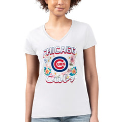 Chicago Cubs G-III 4Her by Carl Banks Women's Super-Slim Fit Lightweight Flowers Graphic V-Neck T-Shirt Online