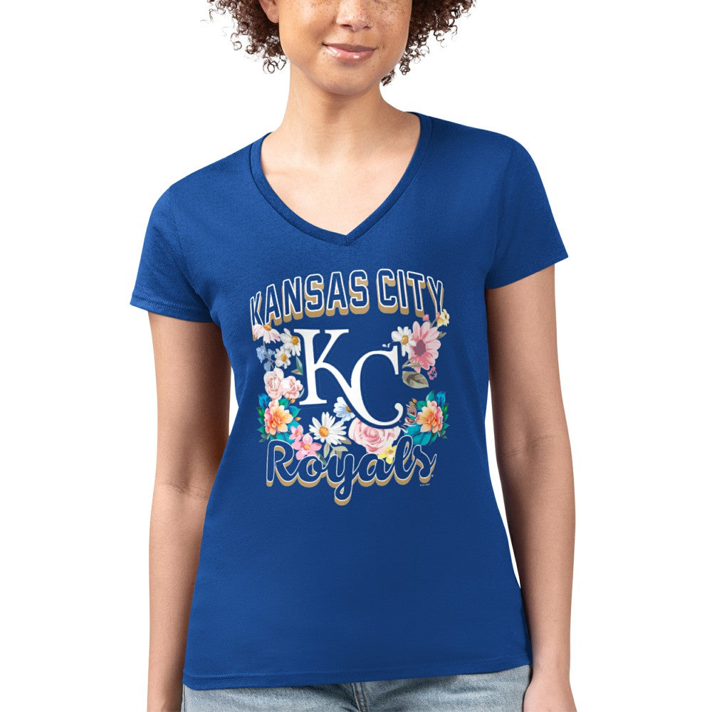 Kansas City Royals G-III 4Her by Carl Banks Women's Super-Slim Fit Lightweight Flowers Graphic V-Neck T-Shirt Online