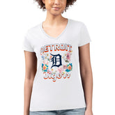Detroit Tigers G-III 4Her by Carl Banks Women's Super-Slim Fit Lightweight Flowers Graphic V-Neck T-Shirt Outlet